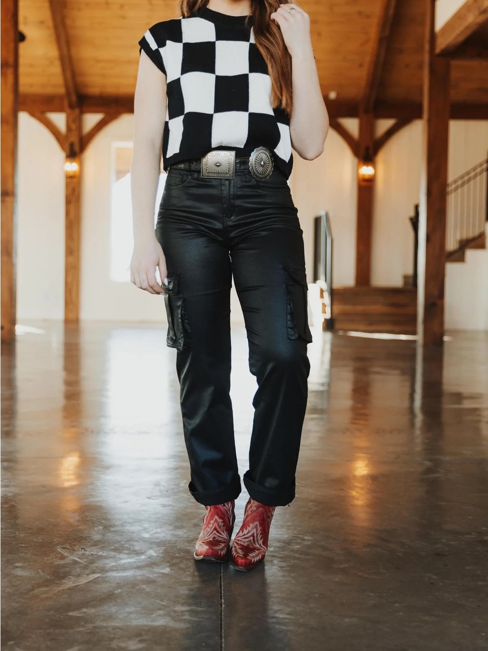 VERVET BY FLYING MONKEY Black High-Rise Coated Cargo Jeans | BH